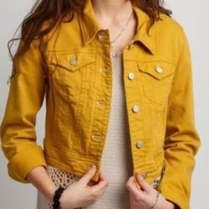 Pilcro Cropped Denim Jean Jacket Mustard Yellow Layer Fall Spring Size Medium